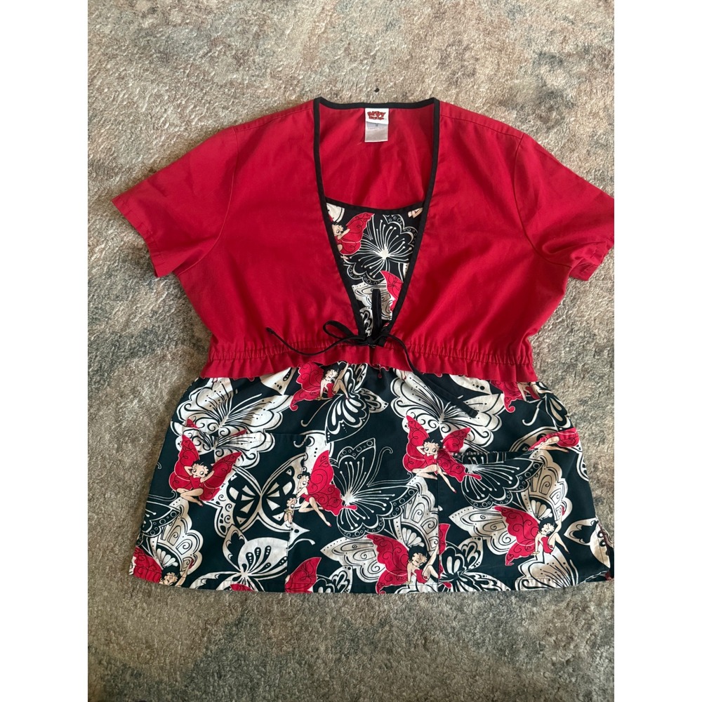 Betty Boop Red‎ Butterfly Print Top Women Medium